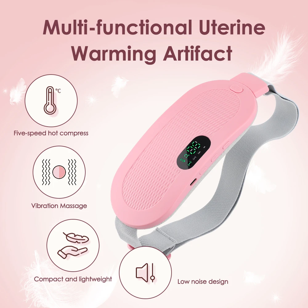 Electric Period Cramp Massager Vibrating Heating Belt for Menstrual Colic Relief Pain Waist Stomach Abdominal Warm Palace Belt