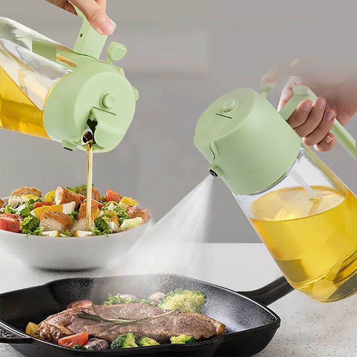 2in1 Oil Sprayer Glass Bottle For Cooking Anti Leakage  Oil Storage Bottle For Bbq Air Fryer Salad Steak Kitchen Supplies