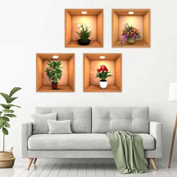 4 Sheets Flower Decoration Art Magic Sticker 3d Vinyl Removable Wall Sticker