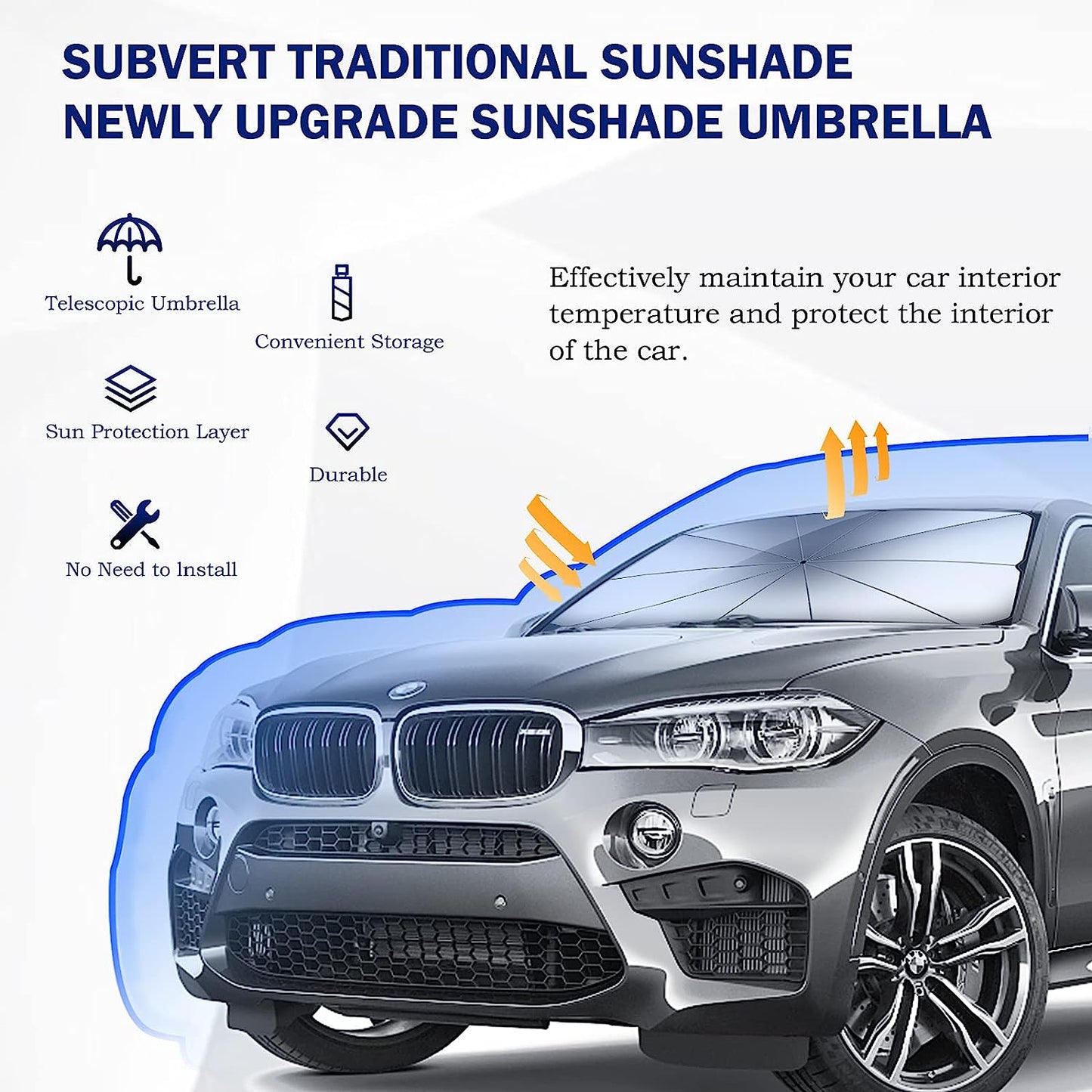 Car Windshield Sun Shade Umbrella - Foldable Car Umbrella Sunshade Cover UV Block